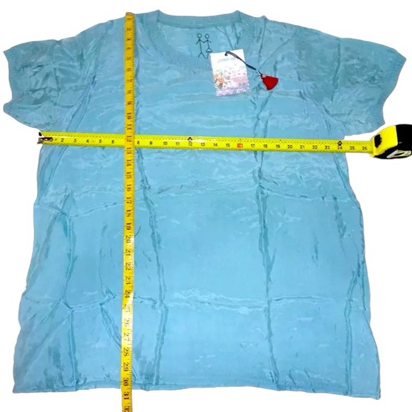 $139 Johnny Was Vintage Top X Large Knit Trim on Neck +Sleeves Blue Cerulean NWT - Picture 8 of 13